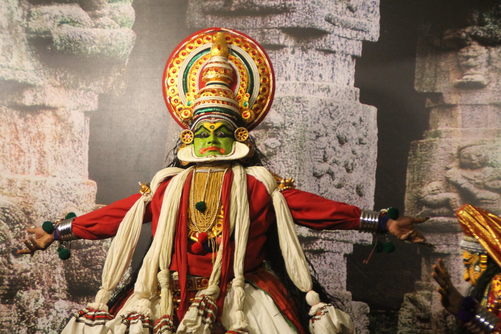 Kathakali dancer in pachcha (green) makeup, Kochi