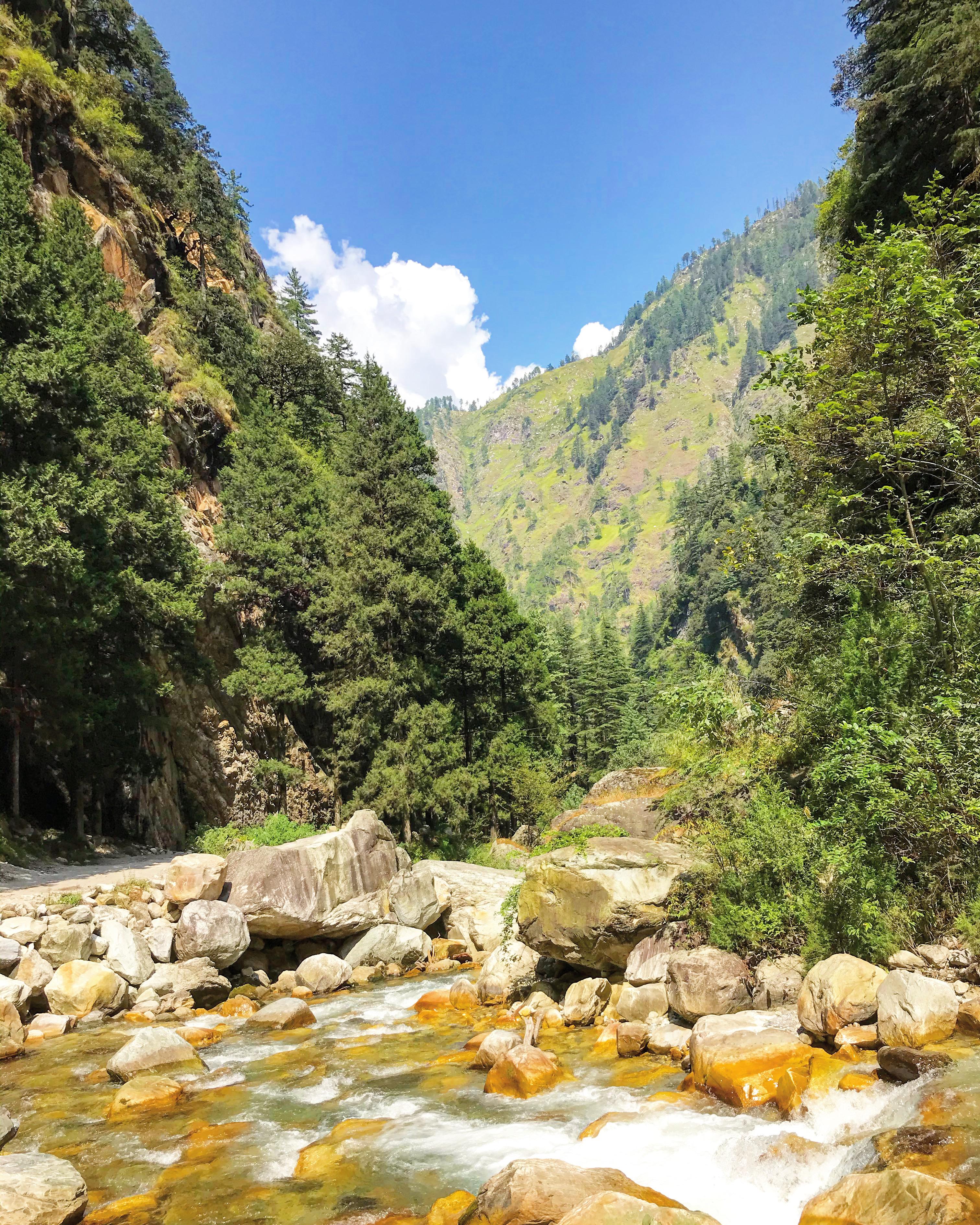 Clear mountain stream on the Kheerganga trek, Parvati Valley