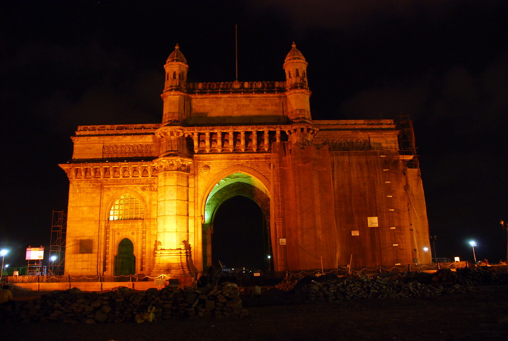 Gateway of India illuminated at night, Apollo Bunder, Mumbai