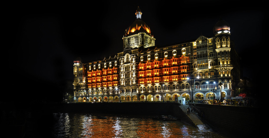 Taj Mahal Palace Hotel illuminated at night, Colaba, Mumbai