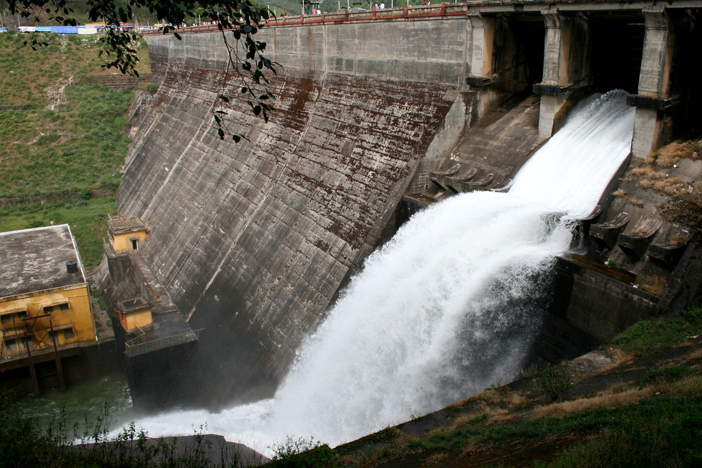 Water cascading from Mattupetty Dam, Munnar