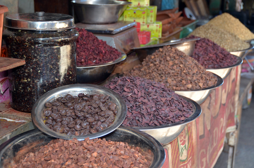 Mounds of spices and dried goods at Devaraja Market, Mysore
