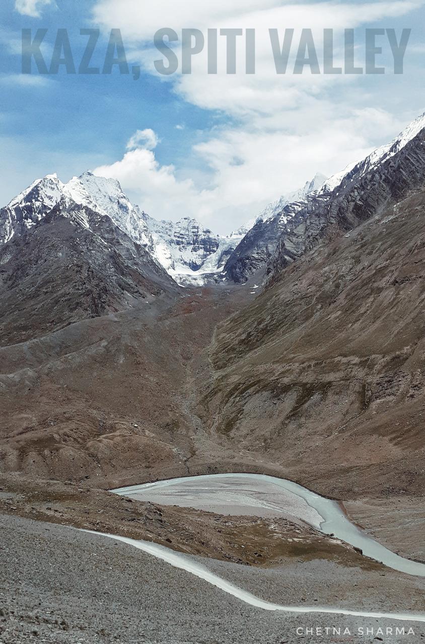 Kaza, Spiti Valley — river winding through snow-capped mountain valley